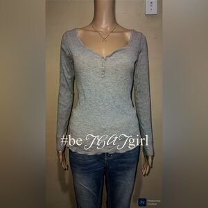 Grey Button Up Henley Long Sleeve